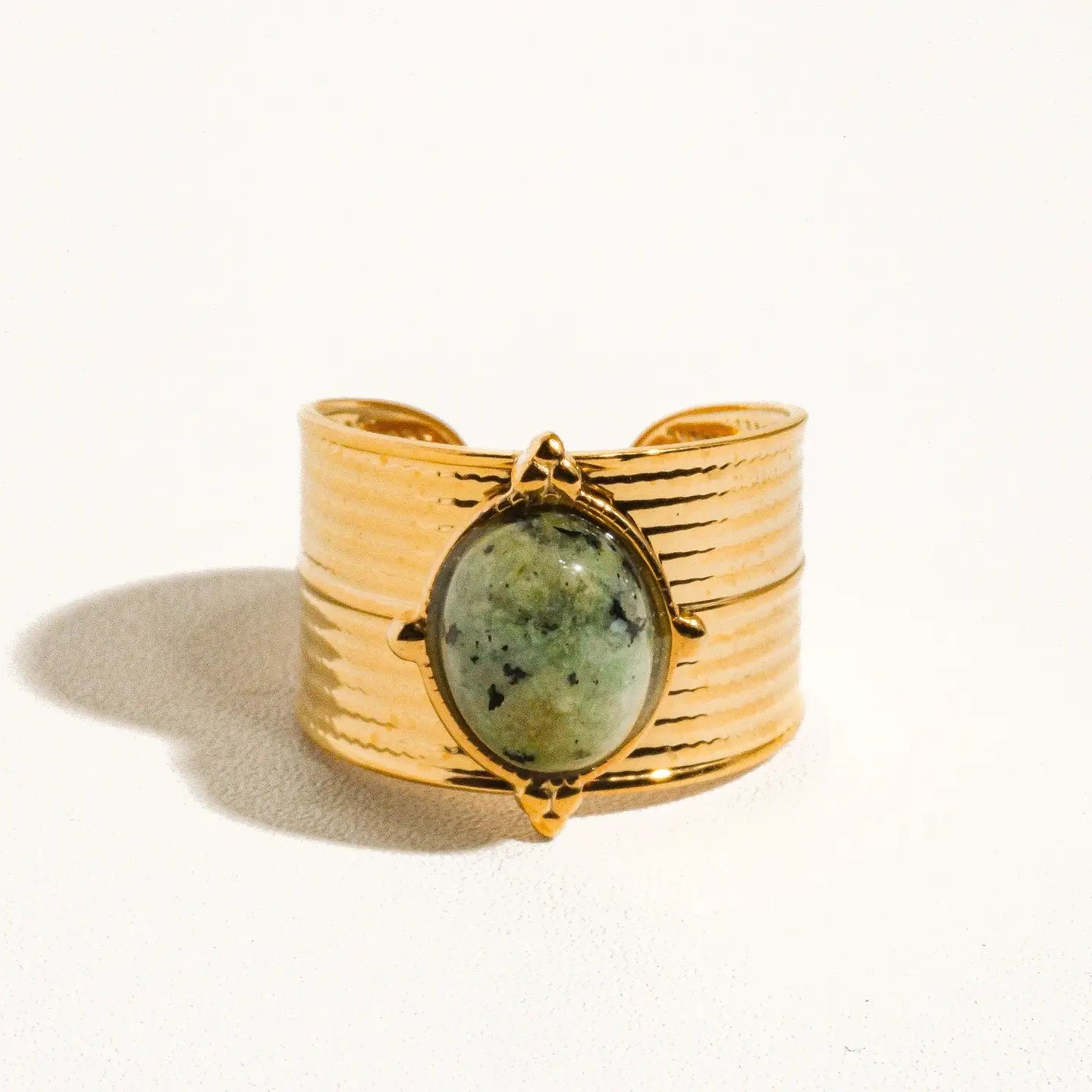 18K Gold Non-Tarnish Stone Bold Adjustable Ring