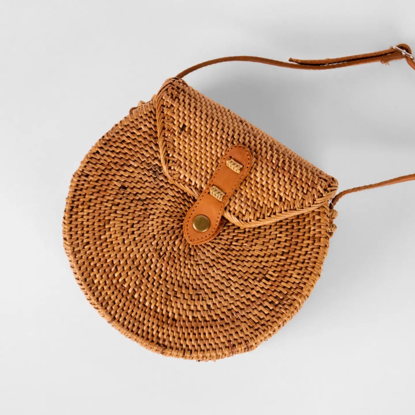 Round Ata Rattan Bag with Flap
