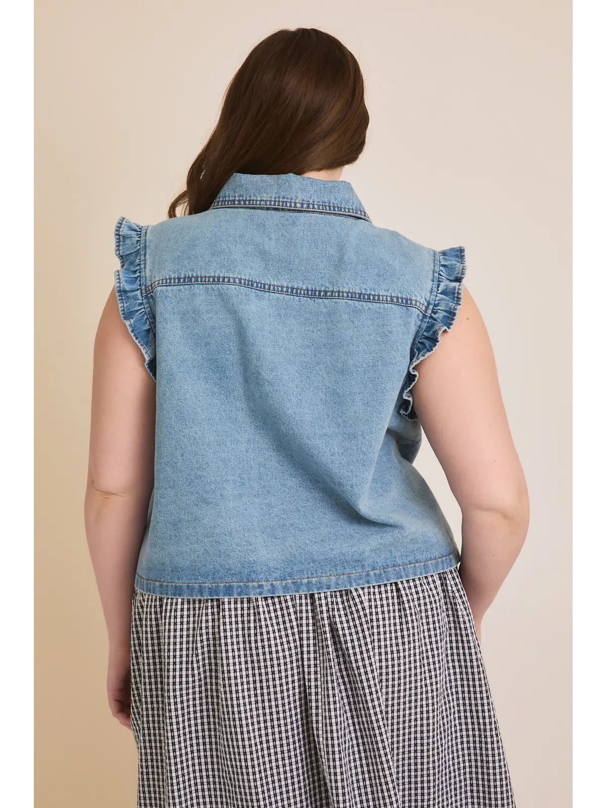 Ruffle Detail Denim Vest