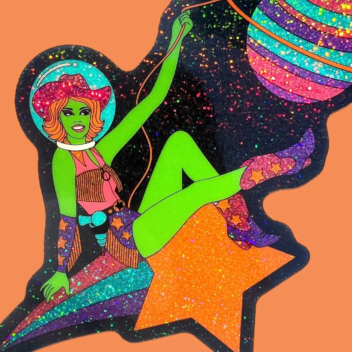 Space Cowgirl Glitter Sticker