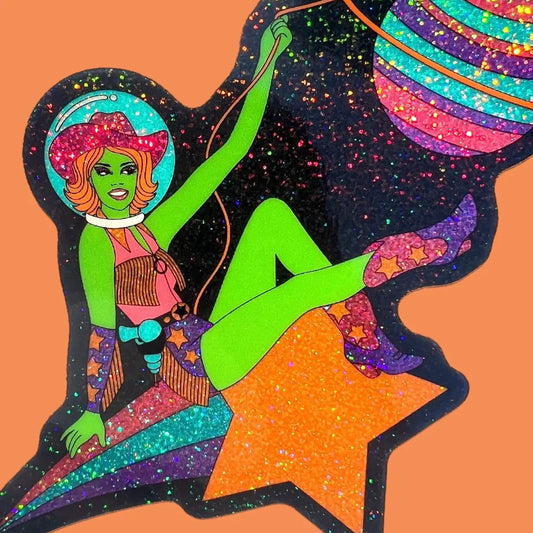 Space Cowgirl Glitter Sticker