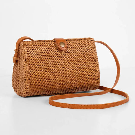 Rattan Bag Purse Wallet Clutch Crossbody (Brown Water Drop)