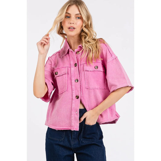 Mineral Wash Boxy Short Sleeve Button Down Shirt