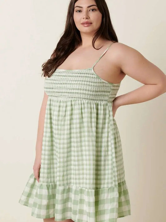 Gingham Deco Smock Mini Dress